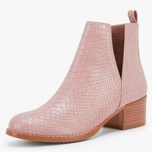 LAICIGO Women's V Cut Ankle Booties Low Slipon Faux Leather Western Boots